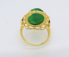 Vintage 18K Solid Yellow Gold Oval cut Green Jadeite Jade & White Topaz Ring....Marked 18k ...Total of weights 4.6grams...Size 6.5...Measure of Face 21.5MMIt's in very good condition. #464782 Oval Jade Rings Hallmarked, Oval Jade Ring For Wedding, Oval Jade Wedding Ring, Vintage Bangle Bracelets, Buddha Pendant, Gold Wedding Band, Topaz Ring, White Topaz, Solid Yellow