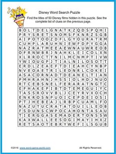 the disney word search puzzle is shown