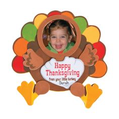 a child's thanksgiving turkey photo frame with the words happy thanksgiving on it