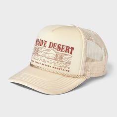 Mojave Desert Trucker Hat - Mighty Fine Cream Beige Trucker Hat With Curved Brim For Outdoor, Beige Adjustable Trucker Hat For Outdoor, Adjustable Beige Trucker Hat For Outdoor, Adjustable Beige Snapback Hat For Outdoor, Beige Snapback Trucker Hat For Outdoor, Beige Trucker Hat With Flat Brim, Casual Beige Snapback Hat With Curved Brim, Beige Flat Brim Trucker Hat, Casual Beige Trucker Hat For Spring