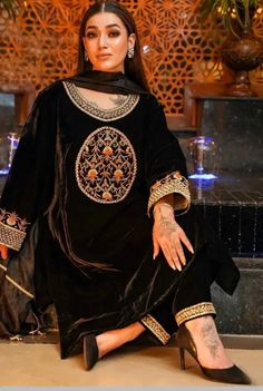 Black and Grey color Salwar Kameez in Velvet fabric with Embroidered, Thread work.  Shop @ https://www.indianweddingsaree.com/product/velvet-festive-salwar-kameez-in-black-and-grey-with-embroidered-work-1928241