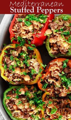 stuffed peppers with meat and vegetables in a pan