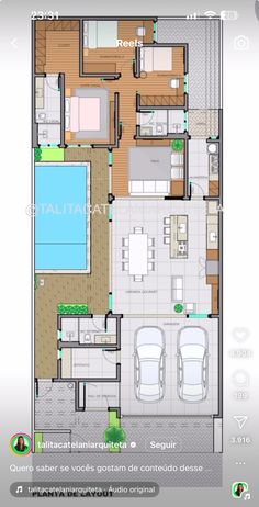 the floor plan for a house with swimming pool