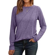 Looking for the perfect go-to top this fall? This Women's Long-Sleeve Crewneck Top offers both comfort and style in one versatile piece. Made from a soft and stretchy fabric, it's perfect for those casual days when you want to look good without sacrificing comfort. The unique diagonal stitching detail adds a trendy twist to a classic design, making this top a must-have for your fall wardrobe. Whether you're layering it under a jacket for extra warmth or wearing it solo, this top is designed for Tops To Wear With Leggings, Womens Shirts Casual, Women Fall Tops, Short Sleeve Tunic Tops, Flowy Tunic, Womens Tops Dressy, Tunic Tops Casual, Wear With Leggings, Crewneck Style