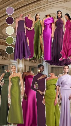 the different colors of dresses are shown on this page, and there is also an image of