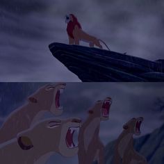 the lion king and his cubs are in the rain