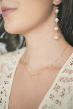 A timeless necklace with herkimer diamonds surrounding a delicate gold filled or sterling silver chain. High quality, waterproof, hypoallergenic jewelry for any occassion. Perfect for every day wear or for weddings, events, date nights. Elegant and minimal with delicate clear quartz herkimer diamonds. Bohemian jewerly inspiration. Classic 14k Gold Drop Necklace, Delicate Diamond Jewelry With Pearl Drop, Delicate Long Drop Necklace, Elegant Everyday Dangle Drop Necklace, Elegant Everyday Drop Dangle Necklace, Minimalist Teardrop Diamond Necklace With Accents, Delicate Briolette Diamond Necklace, Everyday Drop Pearl Chain Jewelry, Briolette Diamond Necklace With Delicate Chain