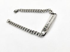 "🥰Discover the perfect accessory with our Personalized Engravable Bracelet. This stunning piece comes in both silver and gold, featuring a durable curb chain that catches the eye. It's not just a bracelet; it's a canvas for your most meaningful words. 🥰Get your name or a special someone's handwriting engraved to make it uniquely yours.  
 🥰Ideal for any occasion, this bracelet is a thoughtful gift for him, be it your boyfriend, dad, or any significant man in your life. It stands out as a handmade jewelry piece, perfect for Father's Day, anniversaries, or as a couple's bracelet.🥰 Make every moment memorable with this personalized, engraved bracelet, designed to be a cherished keepsake.  
 🥰Our shop is committed to excellence, offering you a product that not only meets but exceeds your Adjustable Engraved Metal Chain Bracelet, Classic Personalized Stainless Steel Chain Bracelet, Personalized Metal Bracelets With Nameplate, Personalized Metal Nameplate Bracelets, Personalized Metal Chain Bracelet For Anniversary, Hand Stamped Silver Metal Bracelets, Classic Personalized Metal Chain Bracelet, Adjustable Engraved Stainless Steel Chain Bracelet, Engraved Adjustable Stainless Steel Chain Bracelet