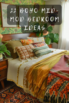 a bed room with a neatly made bed and lots of pillows on top of it