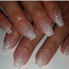 Sparkly Acrylic Nails, Hoco Nails, Silver Glitter Nails, Sally Hansen Nails, Ombre Acrylic Nails, Formal Nails, Simple Acrylic Nails, Acrylic Nails Coffin Short, Summer Acrylic Nails