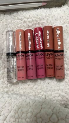 Nyx Butter Gloss Shades, Lip Gloss Colors Shades, Lip Combos For Medium Skin, Glossy Lips Makeup, Glossy Lipstick, Nyx Butter, Nyx Butter Gloss, Butter Gloss