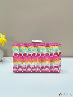 Bird in Bag - Lovely Mini Woven Beach Bag in Wave Pattern Trendy Square Box Bag For Beach, Summer Square Box Bag For Beach, Summer Beach Square Box Bag, Square Box Bag For Summer Beach, Summer Beach Shoulder Box Bag, Rectangular Pink Bag For Summer, Pink Rectangular Bag For Summer, Summer Vacation Shoulder Bag Clutch, Pink Square Bag For Summer