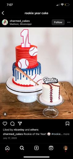 a baseball themed cake on a wooden table