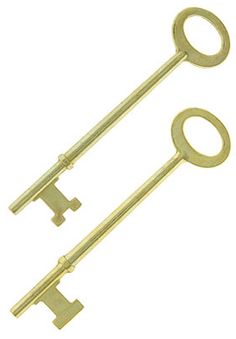 two golden keys on a white background