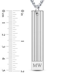 A lustrous textured, engravable bar pendant hangs handsomely around this stylish men's necklace. Fashioned in yellow gold-plated sterling silver, the 22-inch curb chain secures in place with a lobster clasp. Personalize with 2 uppercase characters. Silver Engraved Rectangular Bar Necklace, Engraved Silver Rectangular Bar Necklace, Classic Stainless Steel Necklace With Rectangular Pendant, Rectangular Stainless Steel Necklace With Polished Finish, Classic Stainless Steel Rectangular Pendant Necklace, Engraved White Gold Necklace, Engraved White Gold Necklace For Father's Day, Classic Etched White Gold Necklace, Classic White Gold Etched Necklace