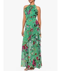 Betsy & Adam Halter Neck Ruffle Front Floral Print Maxi Dress | Dillard's Gorgeous Maxi Dresses, Floral Ruffle Dress, Evening Dresses Plus Size, Women Halter, Sophisticated Dress, Floral Print Maxi Dress, Floral Print Maxi, Floral Ruffle, Flowy Skirt