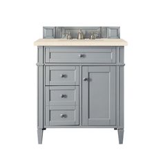 30 Brittany Single Bathroom Vanity, Urban Gray - vanitiesdepot.com Gray Bathroom Vanity, Silestone Countertops, 30 Vanity, Side Drawers, Quartz Vanity Tops, James Martin Vanity, Wood Backsplash, Satin Nickel Hardware, Gray Vanity