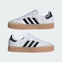 Sambae W Adidas, Samba Shoes Women, Adidas Samba Platform, Adidas Shoes Women Outfit, Sambas Adidas Women, White Adidas Samba, Platform Adidas, Adidas Samba Shoes, Adidas Samba Women