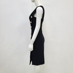 Looking for a dress that will turn heads at any occasion? Look no further than our stunning One Shoulder Black Midi Dress. This dress features a flattering natural waistline and a sheath silhouette that will hug your curves in all the right places. The one-shoulder style adds a touch of sexy and club feel. while the asymmetrical neckline creates a unique and stylish look.Made from a high-quality blend of polyester and spandex. this dress is comfortable to wear and offers a slim fit that flatters Elegant Black Sleeveless Knee-length Dress, Black Elegant Sleeveless Midi Dress, Elegant Black Sleeveless Midi Dress, Elegant Bodycon Dress With Buttons For Work, Elegant Buttoned Bodycon Dress For Work, Chic Formal Bodycon Dress With Buttons, Elegant Bodycon Dress With Buttons For Night Out, Elegant Knee-length Sleeveless Dress For Date Night, Elegant Midi Dress With Buttons For Date Night