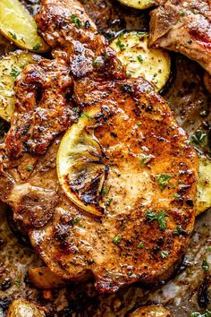 lemon garlic baked pork chops with zucchini