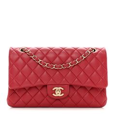 This is an authentic CHANEL Lambskin Quilted Medium Double Flap in Dark Pink. This stunning medium sized shoulder bag is crafted of diamond quilted lambskin leather in dark pink. It features threaded leather polished gold chain link shoulder straps and a facing flap with a gold Chanel CC turn lock. Thisopensto a second flap and a matching leather interior with patch pockets and a stitched CC logo on the inner flap. Classic Red Quilted Shoulder Bag, Red Quilted Shoulder Bag For Formal Occasions, Red Quilted Shoulder Bag For Formal Events, Formal Red Quilted Shoulder Bag, Fossil Bags Women, Gucci Bags Handbags, Vintage Louis Vuitton Handbags, Women Bags Fashion Handbags, Trending Handbags