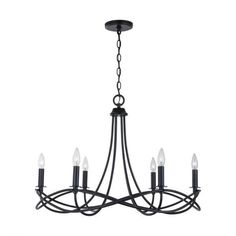 a black chandelier with five lights hanging from it's center and four arms