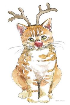 a drawing of a cat with antlers on its head