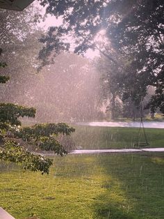 the rain is coming down in the yard