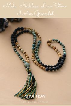 Mala Necklace Lava Stone I Am Grounded. Gorgeous mala with picture jasper, african turquoise jasper, and lava stone. Inspired by Autumn colors and the deep longing for warmth that it brings. Get inspired by the meaning of the mala beads and check out our mala necklace collection. Malas and meditation go hand in hand. and help you to enhance your spiritual practices. We offer a great variety of meditation tools, Japa mala 108 beads and 27. Check our website to see more> Mala Necklace Lava Stone I Adjustable Green Beaded Necklaces For Meditation, Earthy Green Jewelry With 8mm Beads, Bohemian Necklace With 108 Beads For Meditation, Bohemian 108 Beads Necklace For Meditation, Green Holistic Necklace For Meditation, Bohemian Agate Necklaces For Meditation, Adjustable Natural Stone Necklaces For Meditation, Adjustable Natural Stones Necklaces For Meditation, Bohemian Agate Necklace For Meditation