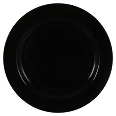 an empty black plate on a white background