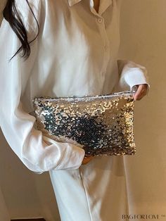 BagForLove - Sequin Embellished Medium Square Bag Trendy Silver Pouch Clutch, Trendy Silver Clutch, Sparkly Bag Outfit, Contemporary Maximalism, Sparkly Clutch, Sparkly Bag, Glitter Bag, Sequin Clutch, Sequin Bag