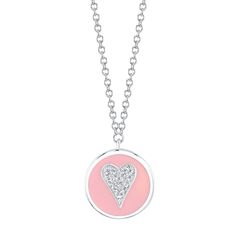 14K gold with 0.04-carat pink enamel diamond heart circle disc pendant necklace Model Number: SDL55021543EPWY Necklace Model, Diamond Heart Pendant Necklace, Studded Necklace, Eternity Band Ring, Heart Pendant Diamond, Disc Pendant, Pink Enamel, Deco Jewelry, Pendant Rings