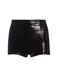 Find DOLCE & GABBANA Sequined High Rise Hot Pants on Editorialist. Back zip closure. Embellished with sequins. Satin lining. Model is wearing a size40 Black Sequin Shorts, Embellished Shorts, Versace Brand, Sequin Shorts, Shearling Jacket, Black Sequins, Black Denim Shorts, Swimwear Tops, Short Outfits