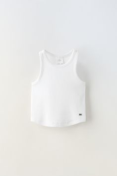 RIB RACERBACK TOP - White | ZARA United States Sporty Racerback Vest For Summer, Sporty Tank Top For Summer, Sporty Summer Tank Top, Sporty Scoop Neck Summer Top, Sporty Scoop Neck Vest For Summer, Summer Sporty Scoop Neck Vest, Zara Stretch Cami Tank Top, Sporty Summer Vest Top, Casual Zara Tank Top