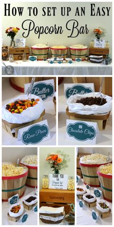 several pictures of different foods and desserts on display at a wedding or baby shower