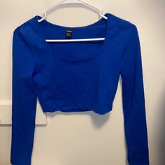 Never Worn Shein Royal Blue Long Sleeve. Cropped With Low Neck. Size-S Royal Blue Top Outfit Casual, Blue Cotton Crop Top For Fall, Blue Crop Top For Fall, Blue Stretch Crop Top For Fall, Fitted Cropped Blue Top, Casual Blue Crop Top For Fall, Blue Fitted Cropped Top, Blue Fitted Trendy Crop Top, Blue Long Sleeve Crop Top For Summer