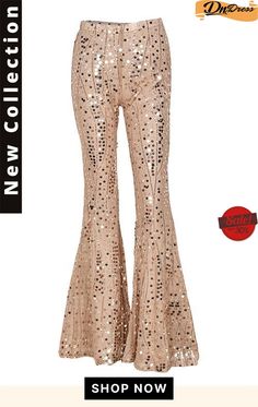 Stunner Flares Sequin Pants Party Jeans For Fall, Glamorous Summer Night Out Pants, Glamorous Summer Pants For Night Out, Non-stretch Party Dress Trousers, Stretch Full Length Bottoms For Party, Stretch Full Length Bottoms For Party Season, Spring Party Wide Leg Jeans, Glamorous Stretch Full-length Pants, Glamorous Stretch Full Length Pants