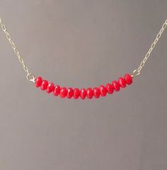 Red Coral Beaded Necklace available in gold, rose gold, or silver Minimalist Red Beaded Necklaces, Minimalist Red Beaded Necklace, Red Dainty Jewelry With Round Beads, Red Round Beads Jewelry For Everyday, Red Round Beaded Jewelry For Everyday, Dainty Red Round Bead Jewelry, Dainty Red Necklace With Tiny Beads, Dainty Red Jewelry For Everyday, Red Dainty Round Beaded Jewelry