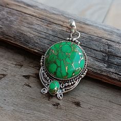 WELCOME Green Copper Turquoise Pendant 925 Sterling Silver Pendant Copper Turquoise Gemstone Pendant Handmade Silver Turquoise Jewelry Gift For Her METAL - 925 STERLING SILVER GEMSTOSTONE-Green Copper Turquoise SHIPPING - FREE SHIPPING WORLDWIDE HANDMADE - PENDANT BENEFIT OF Green Copper Turquoise Gemstone This stone is considered to give relief from pain and cramps. Copper turquoise is known to acquire all the three elements Earth/Air/Fire... Perfect For: Birthday Gift * Holiday Gift * Christmas Gift * New Year Gift * Father Day Gift * Gift for Mother * Weeding Gift Gift * Anniversary Gift Lovely Valentine's Day Gift * HAVE A NICE DAY THANKS FOR VISIT MY SHOP THANK YOU Green Round Turquoise Necklace With Spiritual Style, Spiritual Round Green Turquoise Necklace, Green Round Turquoise Necklace In Spiritual Style, Spiritual Green Round Turquoise Necklace, Bohemian Green Turquoise Gemstone Necklace, Southwestern Green Turquoise Gemstone Necklace, Handmade Green Turquoise Pendant Necklace, Handmade Green Turquoise Round Necklace, Adjustable Green Turquoise Pendant Necklace