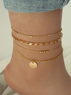 Boots Outfit Ankle, Preppy Jewelry, Anklets Boho, Gold Anklet