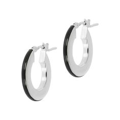 Bianca Milano Sterling Silver Enamel Hoop Earrings  Give your favorite hoops an upgrade by adding a pop of color with enamel.        Approx. 3/4"L x 1/16"W     Stamped .925 sterling silver     Round hoops with flat sides     Pierced with snap bar closures Everyday Enamel Hoop Earrings, Nickel-free Enamel Hoop Earrings, Modern Enamel Hoop Earrings, Black Enamel Hoop Earrings, Silver Enamel Hoop Jewelry, Silver Hoop Enamel Jewelry, Silver Enamel, Black Enamel, Color Pop