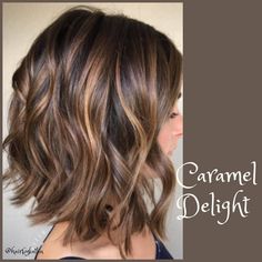 Short Caramel Hair, Hair Color Ideas For Brunettes Balayage, Brown Hair Cuts, Rambut Brunette, Medium Bob, Caramel Hair, Brunette Color