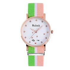 Preppy Chic Watch Quartz Analog Women’s Canvas Nylon Stripe Adjustable Buckle Band Round Gold Green Coral Chic Meets Preppy! This Women’s Watch Has It All. Chic With A Little Bit Of Rhinestone Bling And A Preppy Country Club Vibe With The Canvas Green Coral Stripe Adjustable Buckle Band Super Cute Face Details. Sparkling Little Rhinestone Ships Mark Some Of The Hours. Rose Gold Stars For The 9, 12 And 3 Hour Marks And Lips Mark The 6 O’clock Hour. A Great Gift For Her For Any Occasion Birthday M Accessories Watches Women, Preppy Country, Face Details, University Girl, Casual Professional, Elle Woods, Preppy Chic, Cute Face, Watch Women