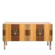 the sideboard is made out of wood and has geometric designs on it's sides