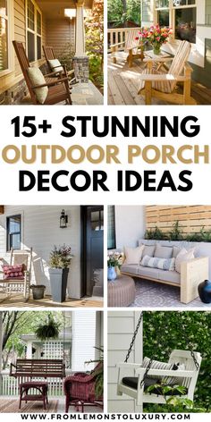 outdoor porch decor ideas Wooden Deck Furniture Ideas, Narrow Porch Decorating Ideas, Porch Decorations For Christmas, Chic Porch Decor, Diy Outdoor Porch, Porch Furniture Ideas, Porch Decor Winter, Back Porch Decorating, Farmhouse Porch Ideas