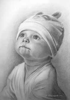 a drawing of a baby with a towel on it's head, looking up