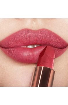 What it is: A rosebud-pink matte-finish lipstick with a long-lasting, buildable, hydrating formula.What it does: These dreamy, nuanced, rosebud shades help you look like the most beautiful version of you. The lipstick features 3D glow pigments that help lips appear wider and fuller, and its matte formula is enriched with Charlotte's secret ingredient and orchid extract to protect and soothe, delivering a cashmere-like finish. Its unique square-angled tip mimics the shape of a lip brush for preci Rosy Pink Lipstick, Rosy Lipstick, Charlotte Tilbury Looks, Perfect Lipstick Shade, Charlotte Tilbury Matte Revolution, The Look Of Love, Rose Makeup, Look Of Love, Perfect Lipstick