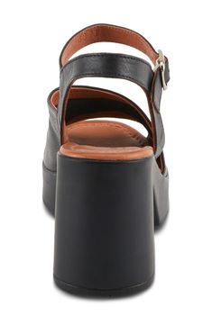 An asymmetric topline lends modern dimension to a rich leather sandal lifted by a modest platform and chunky block heel. 3 1/4" heel; 1" platform Adjustable ankle strap with buckle closure Leather upper and lining/synthetic sole Made in Turkey Modern Wedge Sandals With Heel Strap And Open Heel, Modern Sandals With Stacked High Heel, Modern High Heel Sandals With Stacked Heel, Modern Block Heels With Heel Loop And Round Toe, Modern Block Heels With Round Toe And Heel Loop, Modern Platform Heels With Ankle Strap, Modern Platform Block Heels With Open Toe, Modern Ankle Strap Platform Heels, Modern Block Heels With Heel Strap And Closed Toe