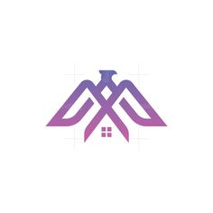 a purple bird logo is shown on the side of a white background with an image of a house in the middle