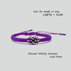 "Thank you for visiting my store! Visit the \"Pride Bracelet\" collection to see more bracelet designs just for you! https://www.etsy.com/shop/DIYTueLam?ref=simple-shop-header-name&listing_id=933684791&section_id=34064096 ----------------------------------------- \"The Asexual Bracelet\" is hand-braided from nylon cord in the 4 colors of the Asexual pride flag: The black represents asexuality, the grey represents grey-asexuality and demisexuality, the white represents non-asexual partners and allies, and the purple represents community. So it is very durable, very safe, hypoallergenic and comfortable to use. It is not only a bracelet, it will be a witness of your great love. Whether you're showing pride or supporting it with this bracelet, both are equally awesome. Wish the good things for Asexual Awareness Week, Black Asexual Ring, Biromantic Asexual Flag, Asexual Pride Ring, Pride Bracelet, Asexual Pride, Lgbtq Flags, Hippie Bracelets, The Pride